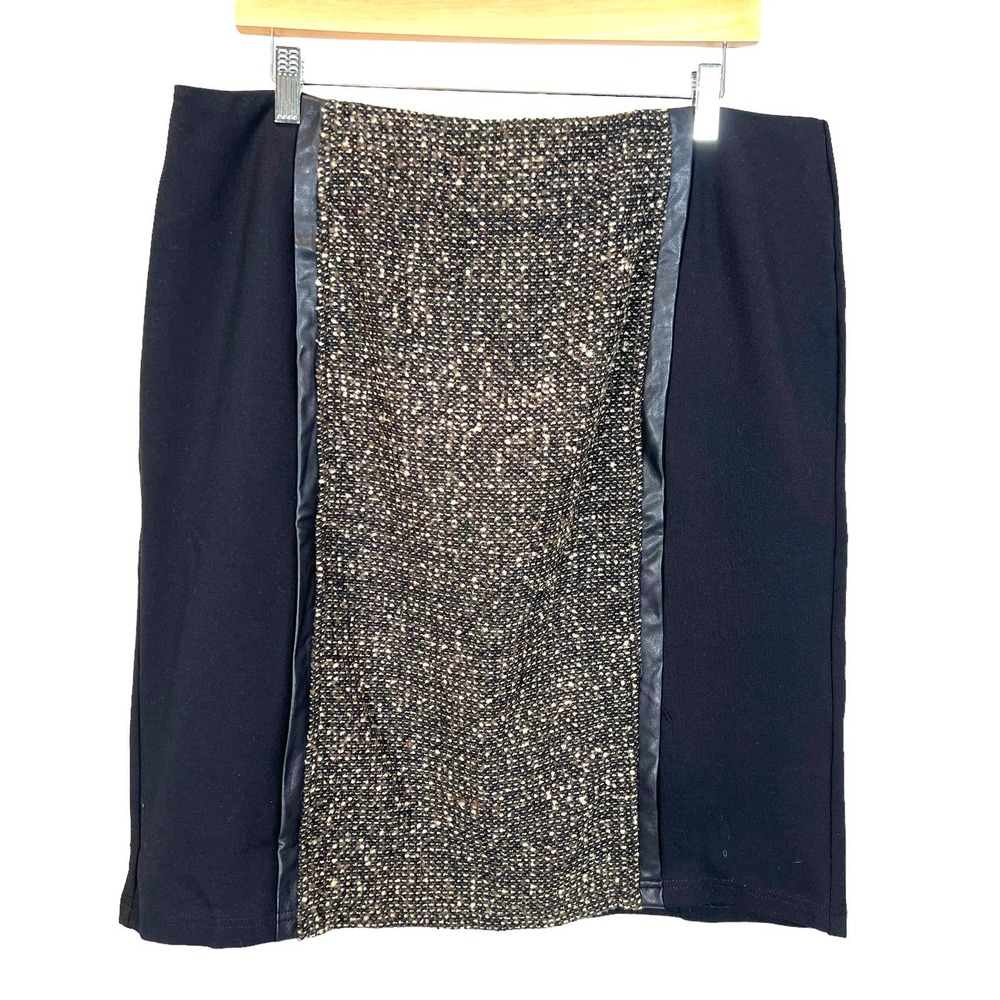 Boo Radley Solid Back Tweed Pencil Skirt Black Women's 14 NWT